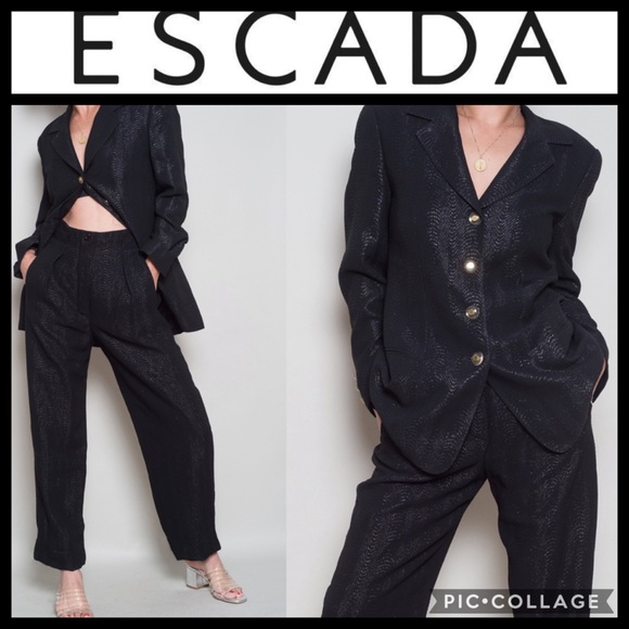 Escada Jackets & Blazers - Vintage ESCADA Black Metallic Cocktail Pant Suit